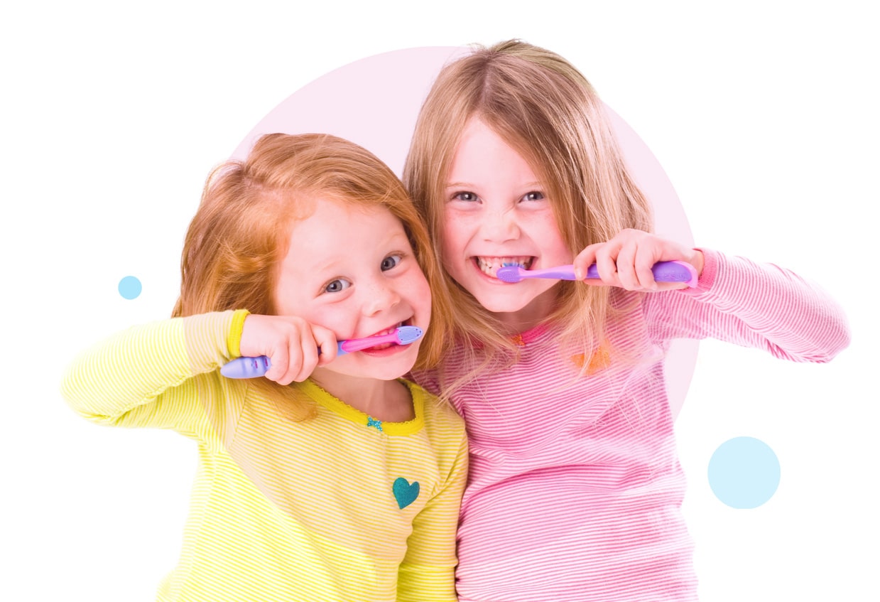 Look dad we are brushing our teeth Vaughan Children's Dentistry